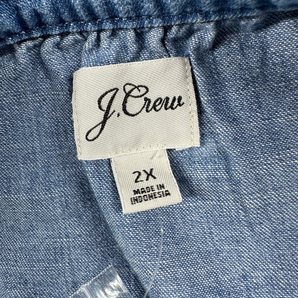 J. Crew Dress Womens 2X Blue Indigo Denim Button Up Shift Chambray New Casual - Picture 4 of 10
